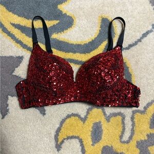 Sequin Embellished Red Bra